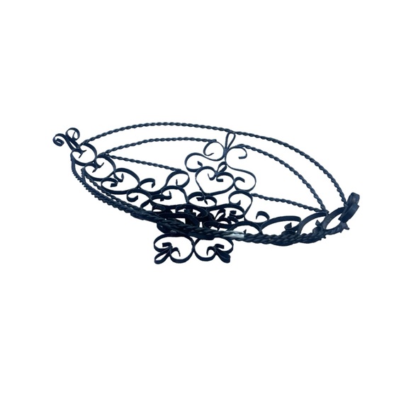 Vintage MCM Wrought Iron Scroll Metal Pedestal Fruit Bowl Basket Centerpiece - Picture 8 of 10